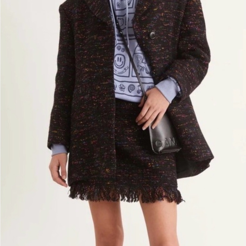 Moving Sale 🌟 NWT GANNI Wool A-Line Fringe Skirt in Black | FR32/US XXS